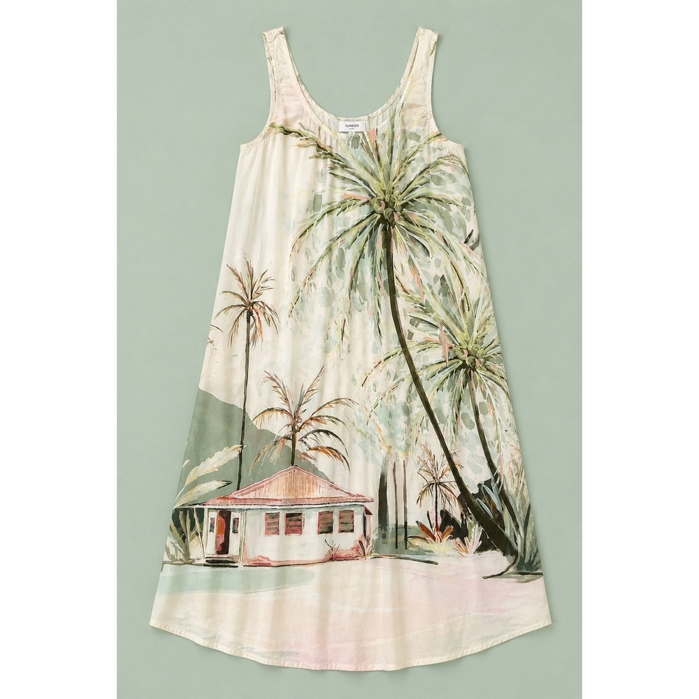 Soma Satin Chemise Women XS Champagne Tropical Escape Palm Tree Scenic 570385932